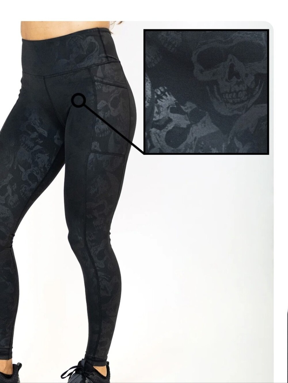 CVG Black Shadow Skulls Mid-Rise Workout Leggings Medium
